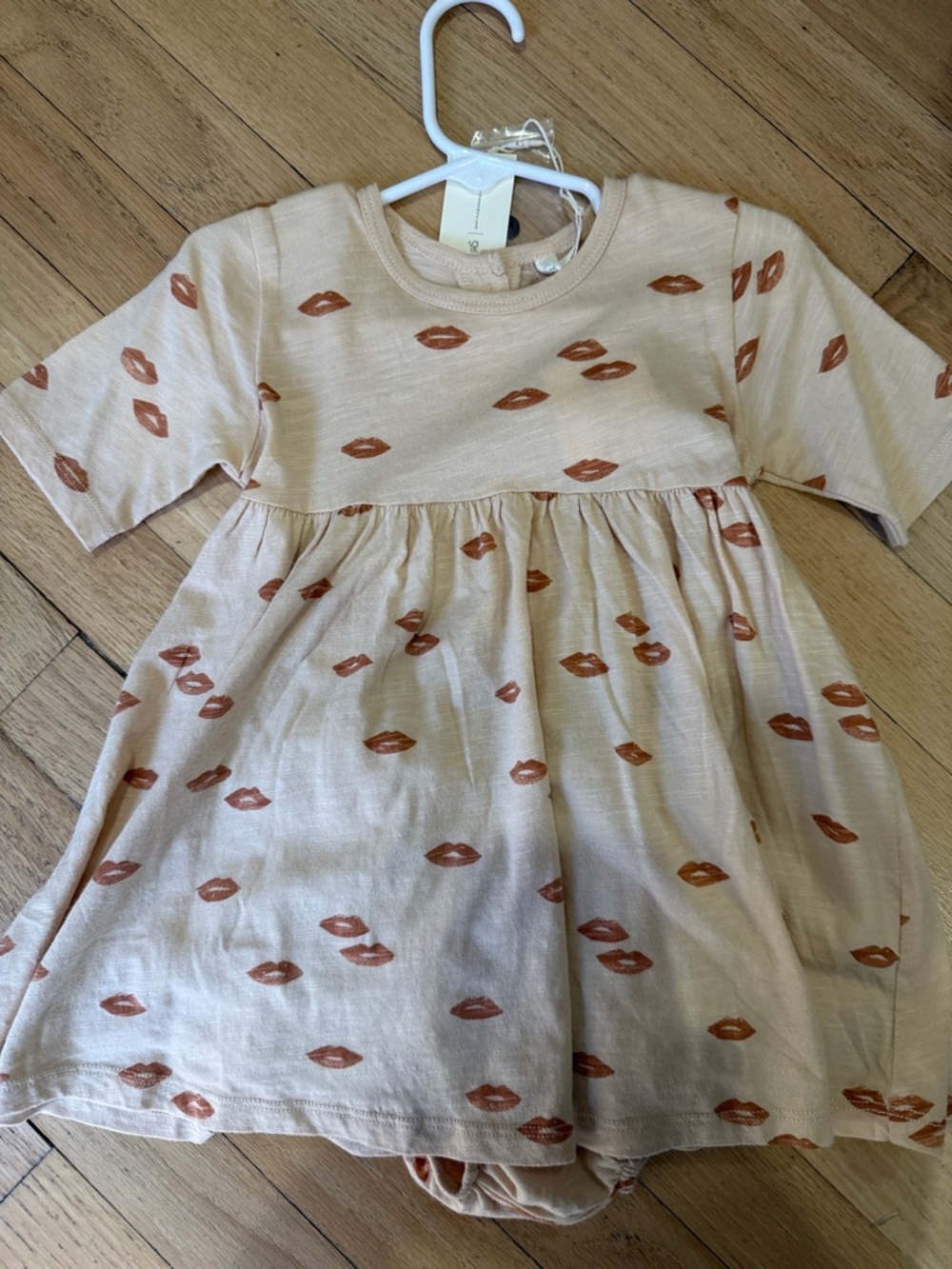 Rylee +cru Kids Cream Dress with Rust Lip Print -